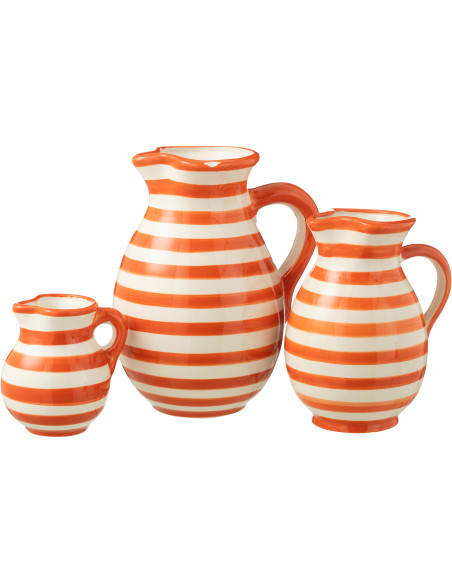 Grand Pichet original 3,3 Litre en Céramique Orange Blanc Motif lignes Granada - 3