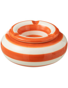 Petit Cendrier original 11 cm en Céramique Orange Blanc Motif lignes Granada - 1