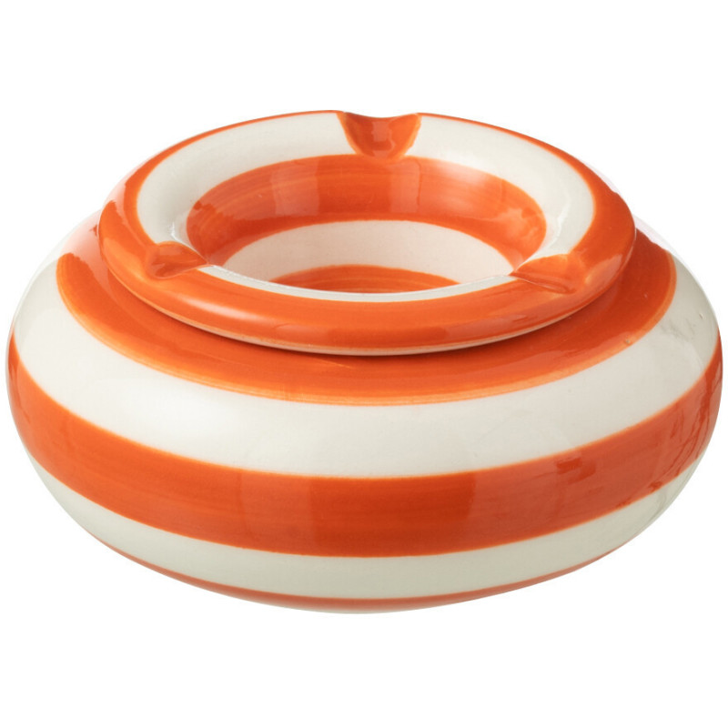 Petit Cendrier original 11 cm en Céramique Orange Blanc Motif lignes Granada - 1