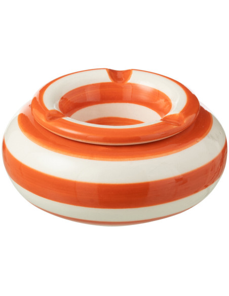Petit Cendrier original 11 cm en Céramique Orange Blanc Motif lignes Granada - 1