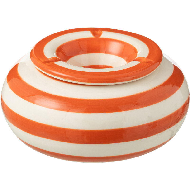 Cendrier original 14 cm en Céramique Orange Blanc Motif lignes Granada - 1