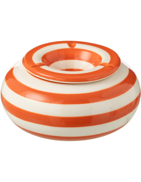 Cendrier original 14 cm en Céramique Orange Blanc Motif lignes Granada - 1