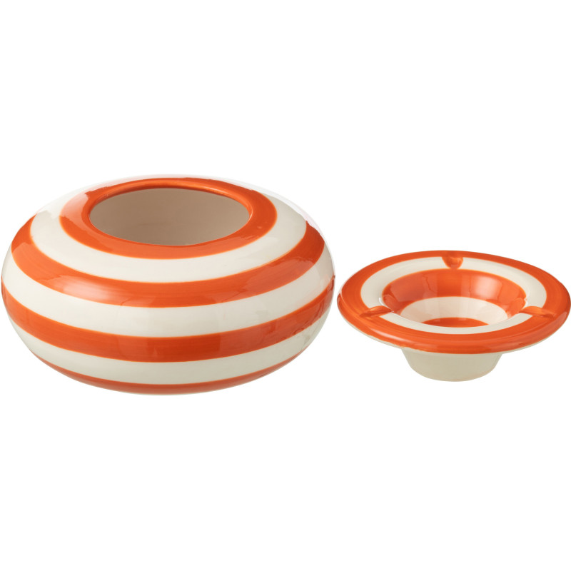 Cendrier original 14 cm en Céramique Orange Blanc Motif lignes Granada - 2