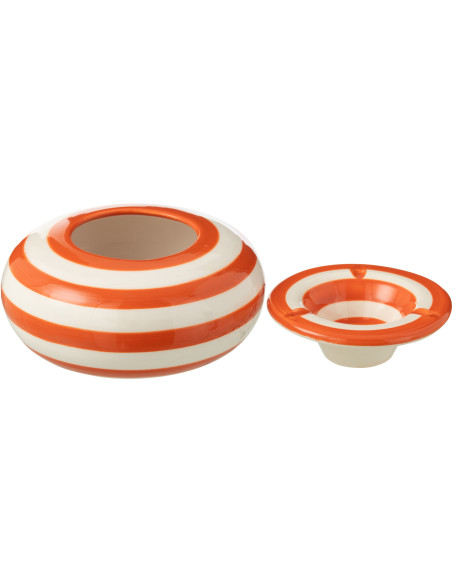 Cendrier original 14 cm en Céramique Orange Blanc Motif lignes Granada - 2