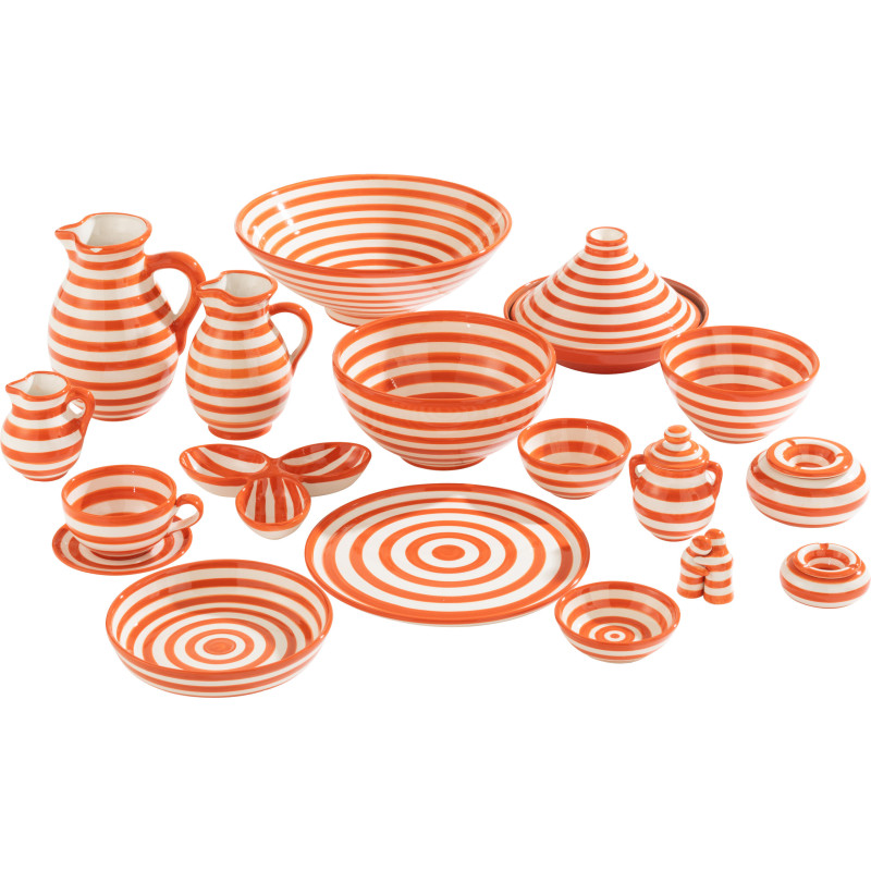 Cendrier original 14 cm en Céramique Orange Blanc Motif lignes Granada - 3