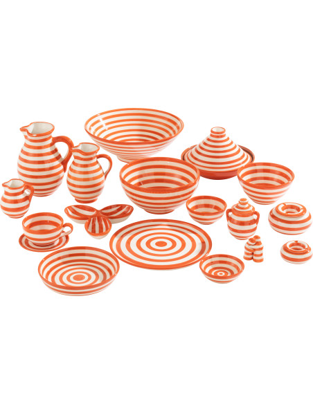 Cendrier original 14 cm en Céramique Orange Blanc Motif lignes Granada - 3
