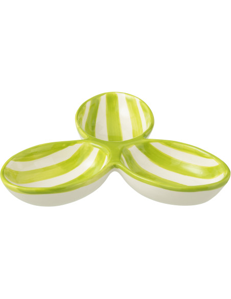 Plat à apéro 3 bols en Céramique Vert Blanc Motif lignes Granada - 1