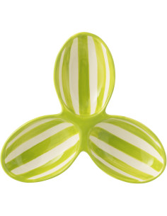 Plat à apéro 3 bols en Céramique Vert Blanc Motif lignes Granada - 1 2