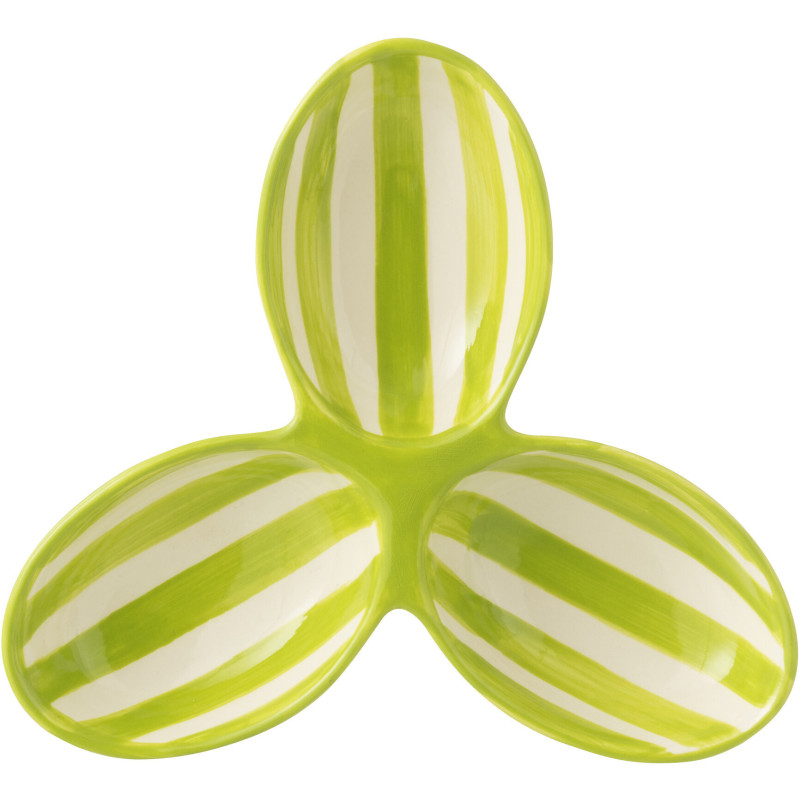 Plat à apéro 3 bols en Céramique Vert Blanc Motif lignes Granada - 2