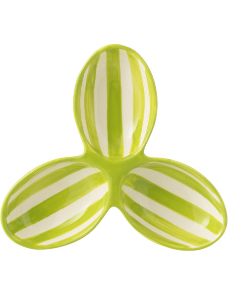 Plat à apéro 3 bols en Céramique Vert Blanc Motif lignes Granada - 2