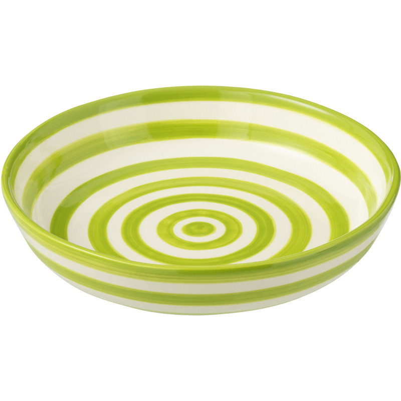 Plat original rond 25 cm en Céramique Vert Blanc Motif lignes Granada - 1