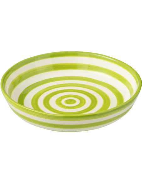 Plat original rond 25 cm en Céramique Vert Blanc Motif lignes Granada - 1