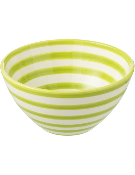 Grand Bol rond 22 cm en Céramique Vert Blanc Motif lignes Granada - 1