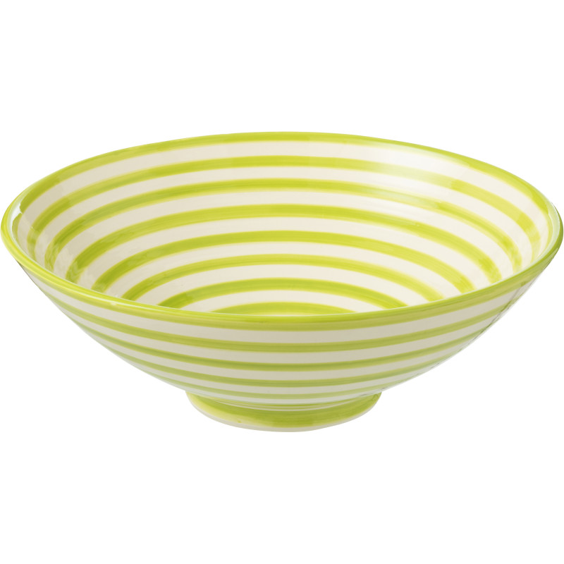 Grand Saladier rond 40 cm en Céramique Vert Blanc Motif lignes Granada - 1