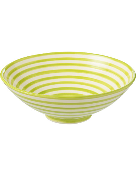 Grand Saladier rond 40 cm en Céramique Vert Blanc Motif lignes Granada - 1