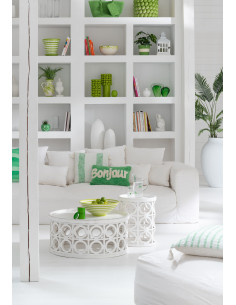 Grand Saladier rond 40 cm en Céramique Vert Blanc Motif lignes Granada - 1 2