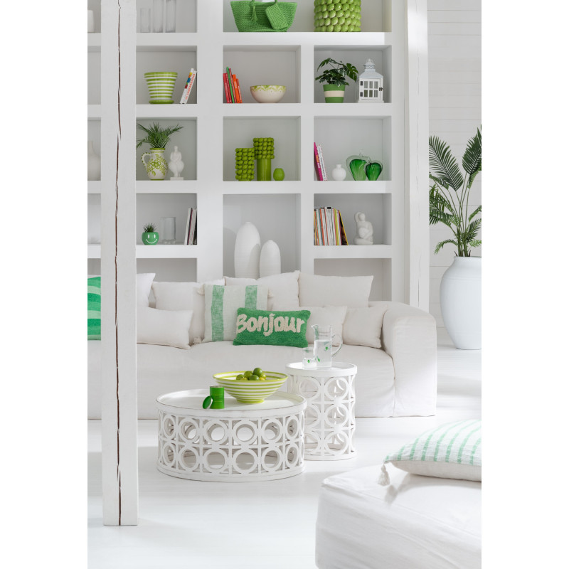 Grand Saladier rond 40 cm en Céramique Vert Blanc Motif lignes Granada - 2