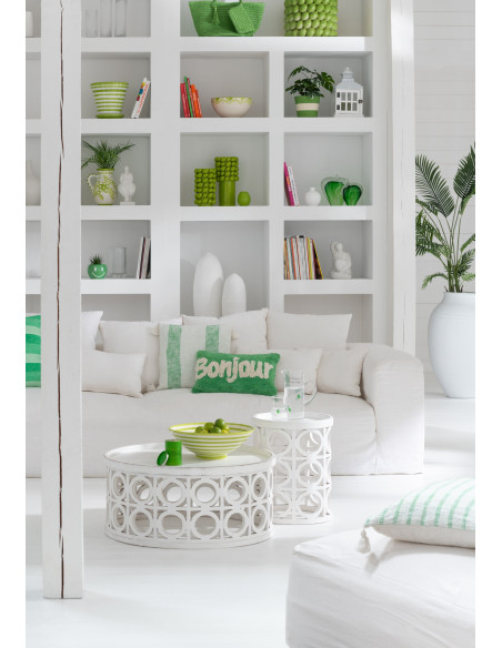 Grand Saladier rond 40 cm en Céramique Vert Blanc Motif lignes Granada - 2