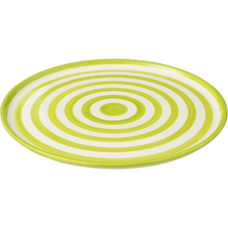 Grand Plat original rond 34 cm en Céramique Vert Blanc Motif lignes Granada - 1