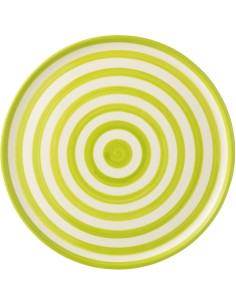 Grand Plat original rond 34 cm en Céramique Vert Blanc Motif lignes Granada - 1 2