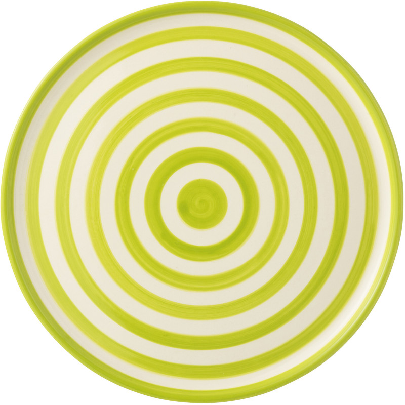 Grand Plat original rond 34 cm en Céramique Vert Blanc Motif lignes Granada - 2