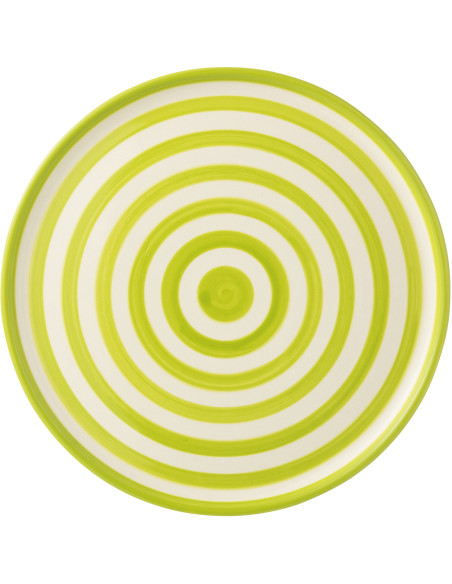 Grand Plat original rond 34 cm en Céramique Vert Blanc Motif lignes Granada - 2