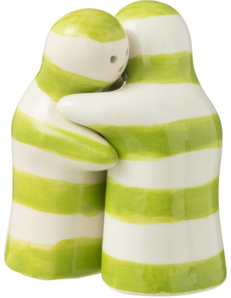 Salière et Poivrière Personnages en Céramique Vert Blanc Motif lignes Granada - 1
