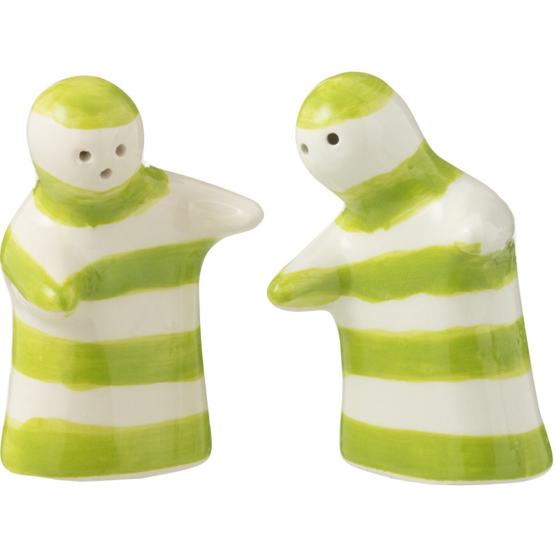Salière et Poivrière Personnages en Céramique Vert Blanc Motif lignes Granada - 2