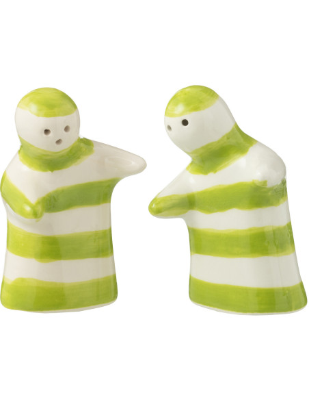 Salière et Poivrière Personnages en Céramique Vert Blanc Motif lignes Granada - 2