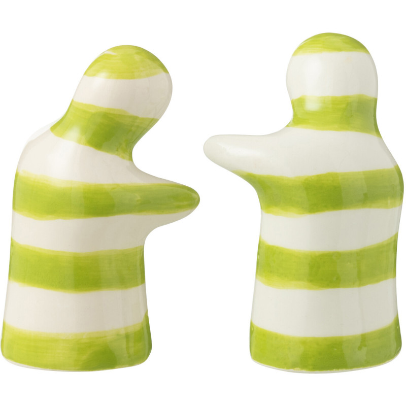 Salière et Poivrière Personnages en Céramique Vert Blanc Motif lignes Granada - 3
