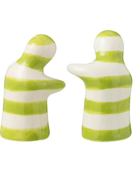 Salière et Poivrière Personnages en Céramique Vert Blanc Motif lignes Granada - 3