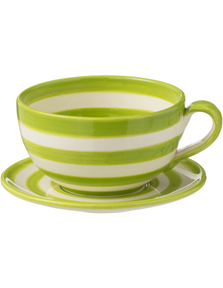 Tasse à thé avec soucoupe 500 ml en Céramique Vert Blanc Motif lignes Granada - 1