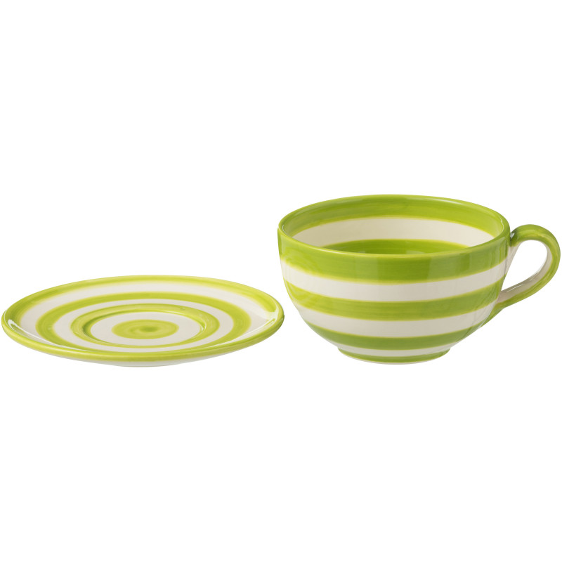 Tasse à thé avec soucoupe 500 ml en Céramique Vert Blanc Motif lignes Granada - 2