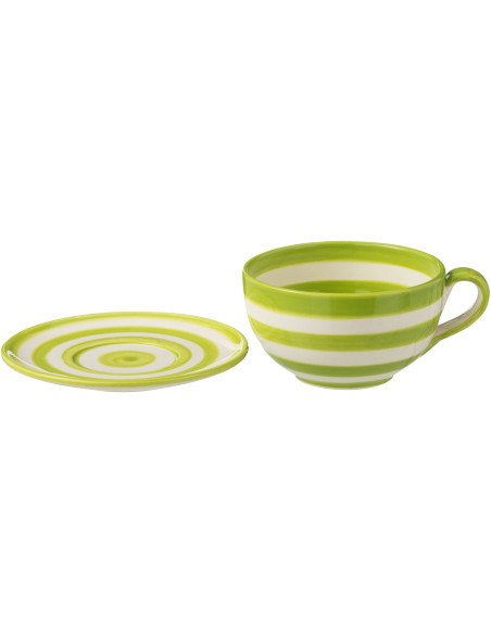 Tasse à thé avec soucoupe 500 ml en Céramique Vert Blanc Motif lignes Granada - 2