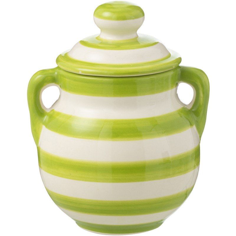 Pot de rangement avec couvercle Hauteur 21 cm en Céramique Vert Blanc Motif lignes Granada - 1