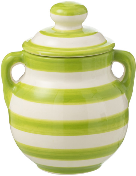 Pot de rangement avec couvercle Hauteur 21 cm en Céramique Vert Blanc Motif lignes Granada - 1