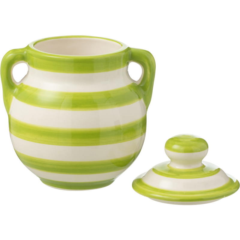 Pot de rangement avec couvercle Hauteur 21 cm en Céramique Vert Blanc Motif lignes Granada - 2