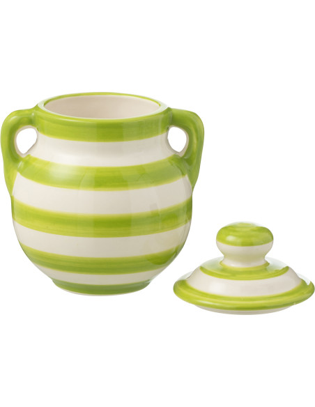 Pot de rangement avec couvercle Hauteur 21 cm en Céramique Vert Blanc Motif lignes Granada - 2