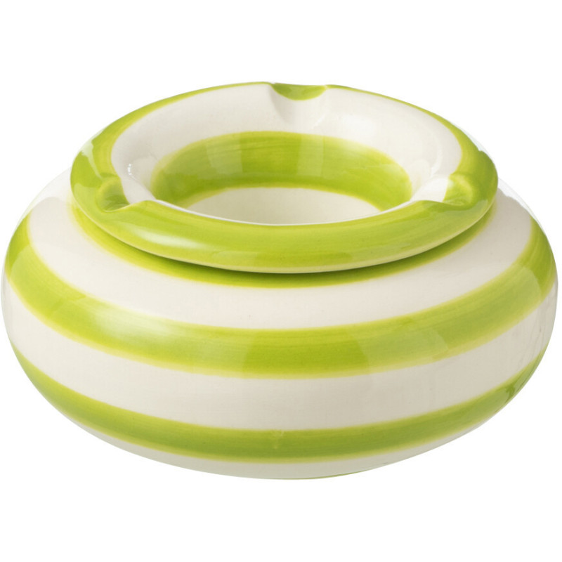 Petit Cendrier original 11 cm en Céramique Vert Blanc Motif lignes Granada - 1