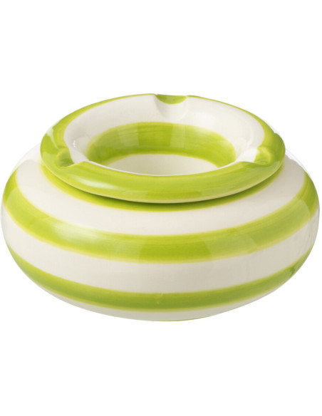Petit Cendrier original 11 cm en Céramique Vert Blanc Motif lignes Granada - 1