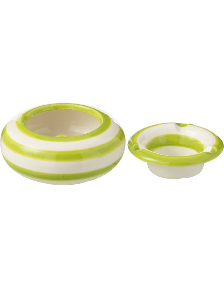 Petit Cendrier original 11 cm en Céramique Vert Blanc Motif lignes Granada - 2