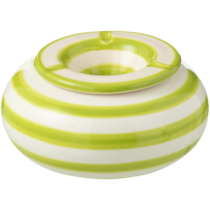 Cendrier original 14 cm en Céramique Vert Blanc Motif lignes Granada - 1