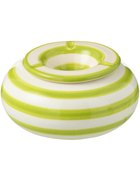 Cendrier original 14 cm en Céramique Vert Blanc Motif lignes Granada - 1