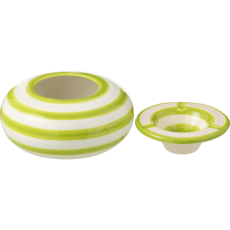 Cendrier original 14 cm en Céramique Vert Blanc Motif lignes Granada - 2