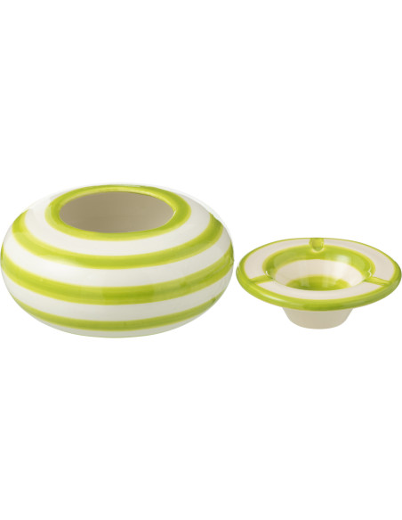 Cendrier original 14 cm en Céramique Vert Blanc Motif lignes Granada - 2
