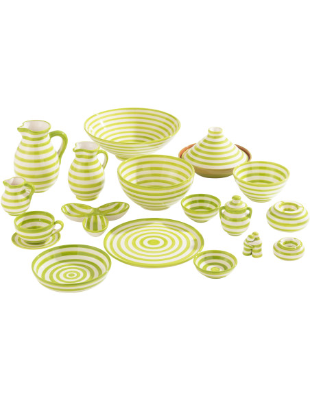 Cendrier original 14 cm en Céramique Vert Blanc Motif lignes Granada - 3