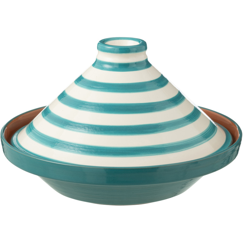 Plat à Tajine original 20 cm en Céramique Bleu aqua Blanc Motif lignes Granada - 1