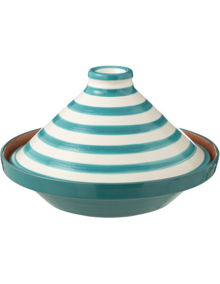Plat à Tajine original 20 cm en Céramique Bleu aqua Blanc Motif lignes Granada - 1