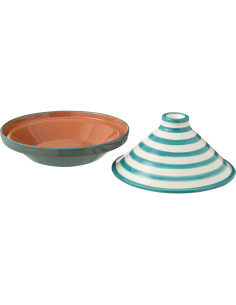 Plat à Tajine original 20 cm en Céramique Bleu aqua Blanc Motif lignes Granada - 1 2