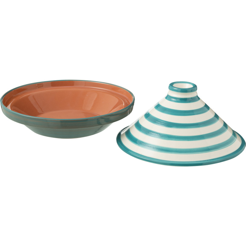 Plat à Tajine original 20 cm en Céramique Bleu aqua Blanc Motif lignes Granada - 2